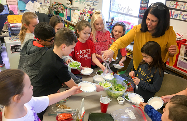 Salad party in a second grade classroom.